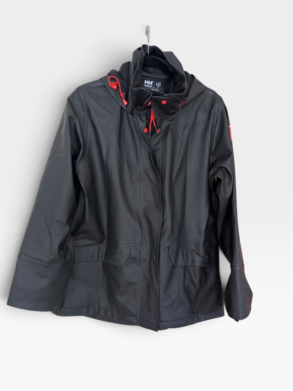 Helly Hansen Black Rain Jacket with Red Trim